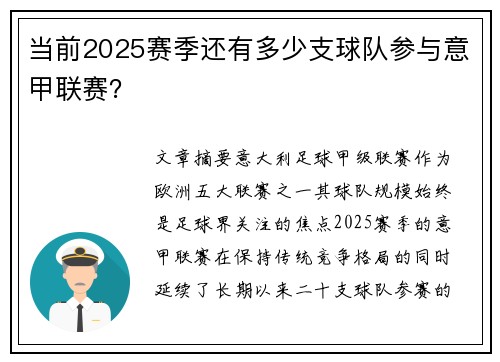 当前2025赛季还有多少支球队参与意甲联赛？